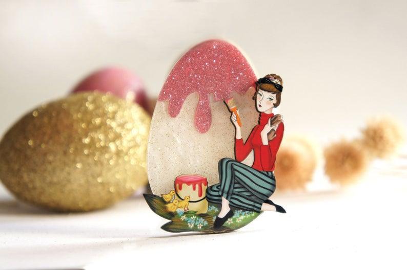 Girl painting Easter Egg brooch by Laliblue - Quirks!