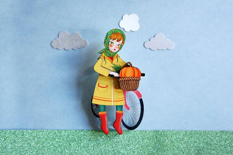 Girl with bicycle brooch by LaliBlue - Quirks!