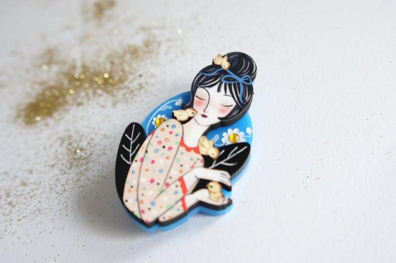 Girl with Chicks Brooch by Laliblue - Quirks!