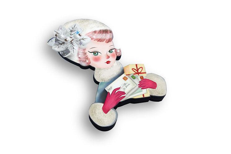 Girl with Christmas Postcards Brooch by Laliblue - Quirks!