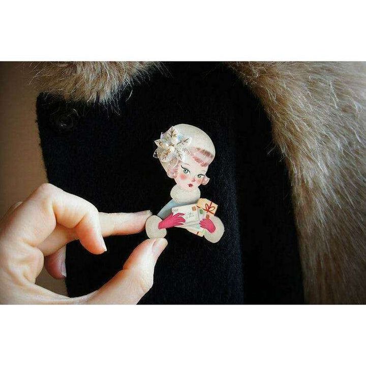 Girl with Christmas Postcards Brooch by Laliblue - Quirks!