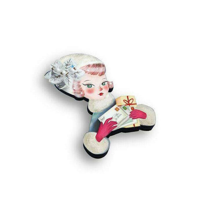 Girl with Christmas Postcards Brooch by Laliblue - Quirks!
