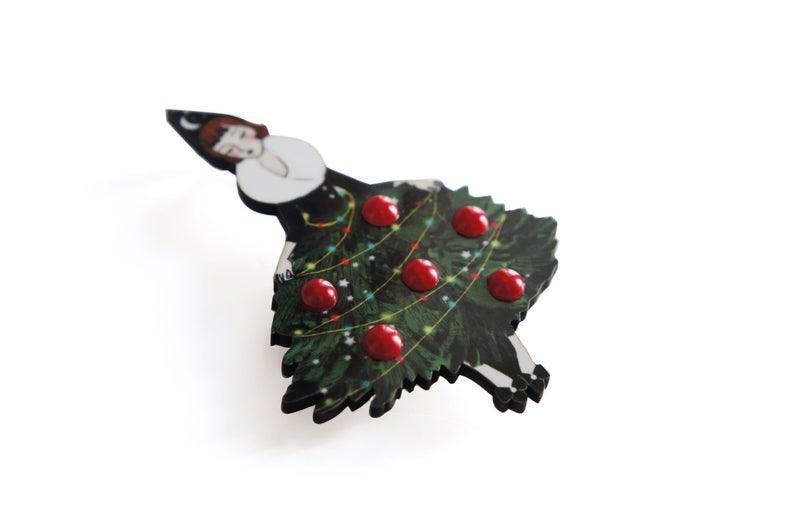 Girl with Christmas Tree Dress Brooch by Laliblue - Quirks!