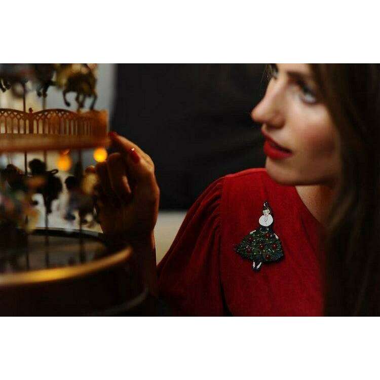 Girl with Christmas Tree Dress Brooch by Laliblue - Quirks!