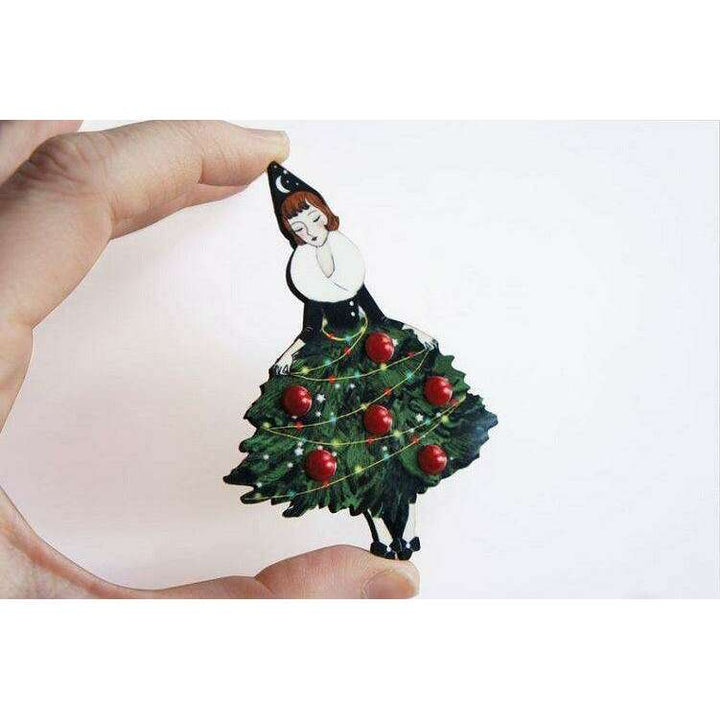 Girl with Christmas Tree Dress Brooch by Laliblue - Quirks!