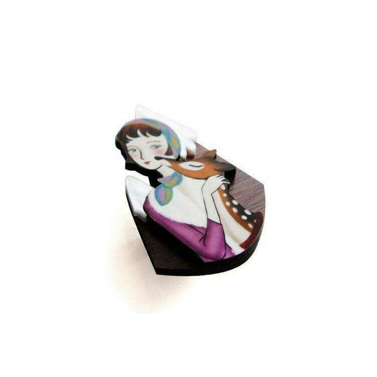 Girl with Deer and Mountains Brooch by Laliblue - Quirks!