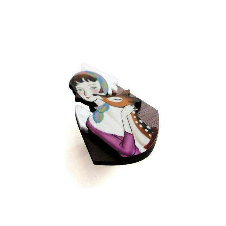 Girl with Deer and Mountains Brooch by Laliblue - Quirks!