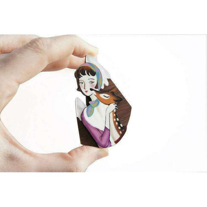 Girl with Deer and Mountains Brooch by Laliblue - Quirks!