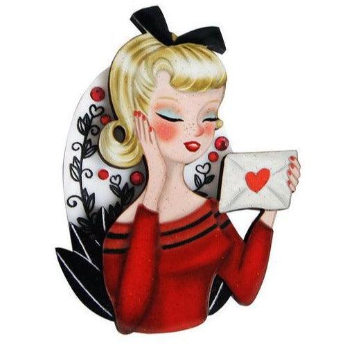 Girl with Love Letter Valentine Brooch by Laliblue - Quirks!