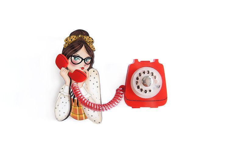 Girl with Phone Collar Brooch by Laliblue - Quirks!