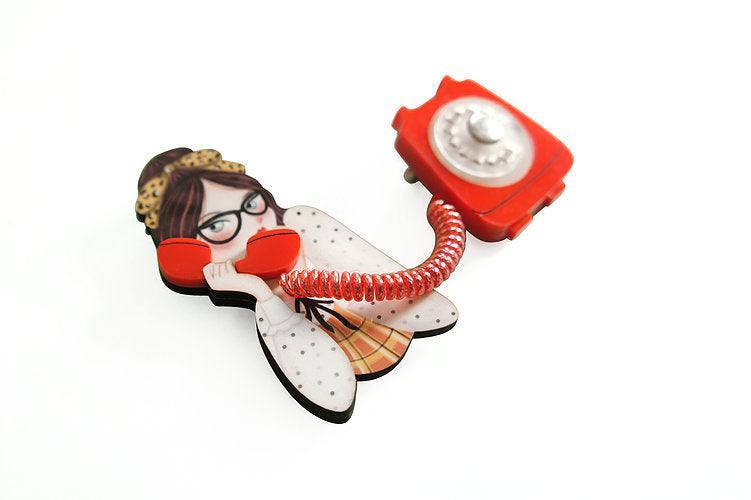 Girl with Phone Collar Brooch by Laliblue - Quirks!