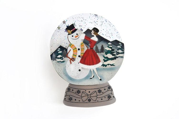 Girl with Snowman Snow Globe Brooch by Laliblue - Quirks!