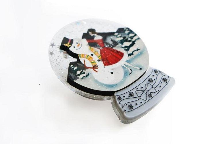 Girl with Snowman Snow Globe Brooch by Laliblue - Quirks!