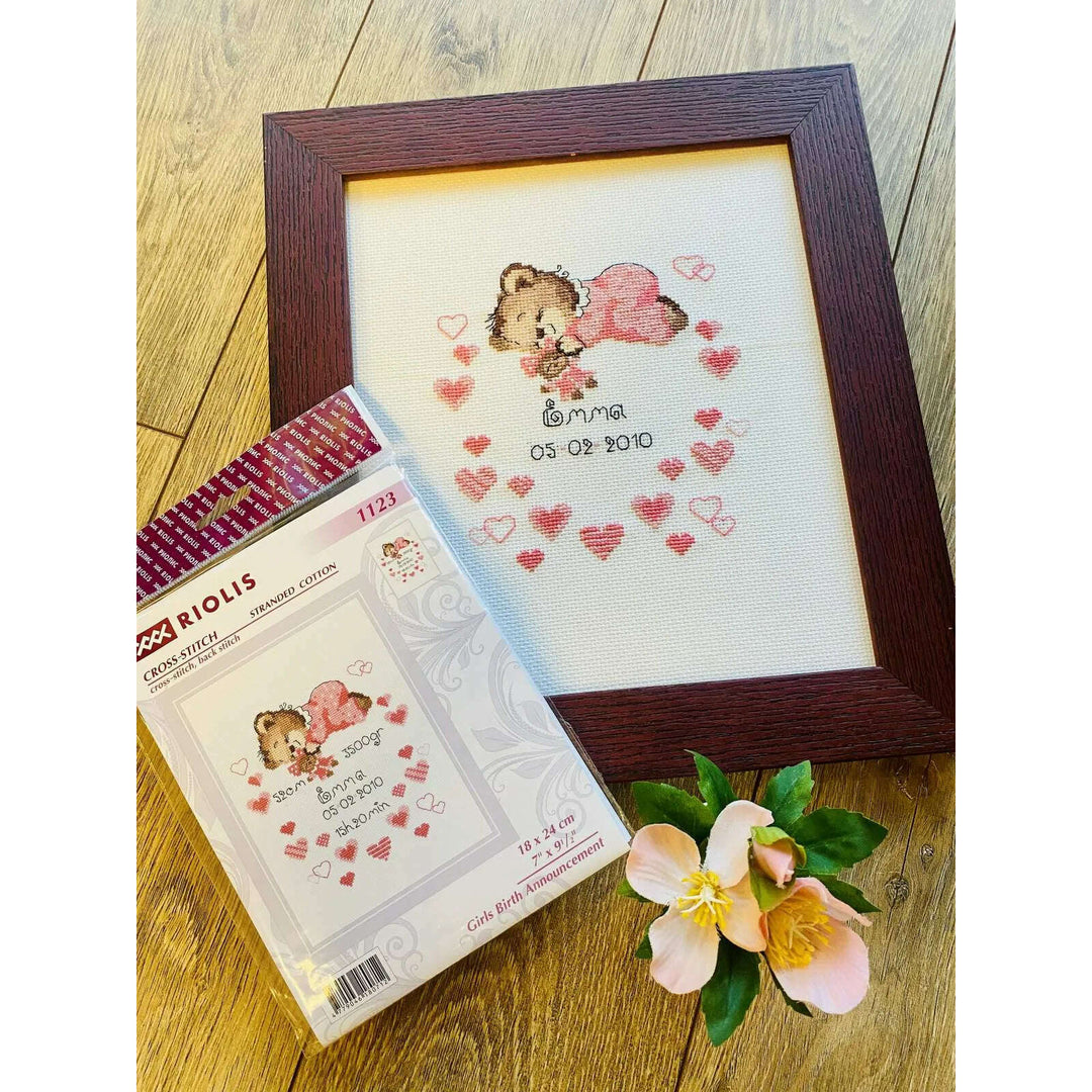Girls Birth Announcement R1123 Counted Cross Stitch Kit