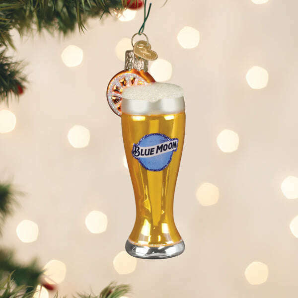 Old World Christmas Glass Of Blue Moon Beer Blown Glass Ornament