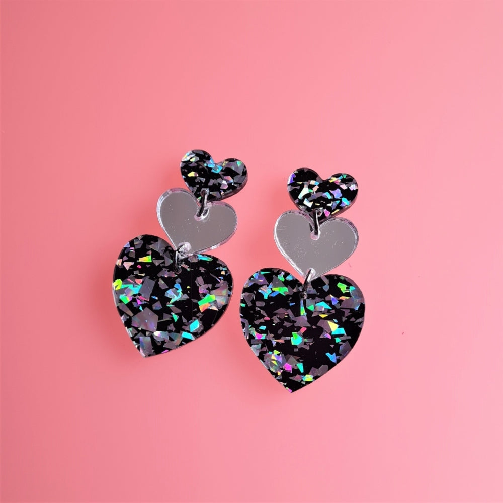 Glitter Heart Charm Earrings by Cherryloco Jewellery 1