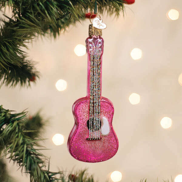 Old World Christmas Glittered Glam Guitar Blown Glass Ornament