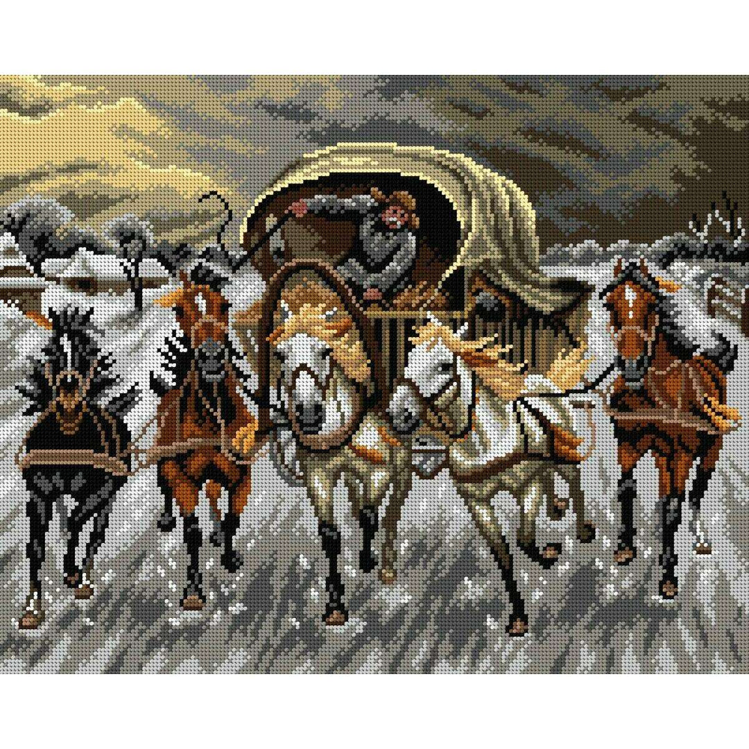 Gobelin canvas for halfstitch without yarn after Adolf Constantin Baumgartner - Stoiloff - A Caravan Racing in the Snow (fragment) 2921M
