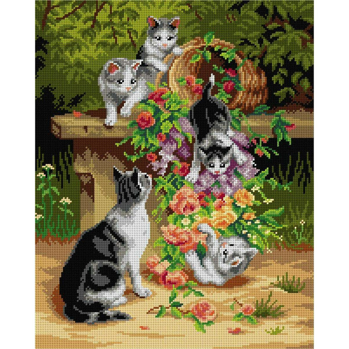 Gobelin canvas for halfstitch without yarn after Carl Reichert  - Cats and Flowers 3285M
