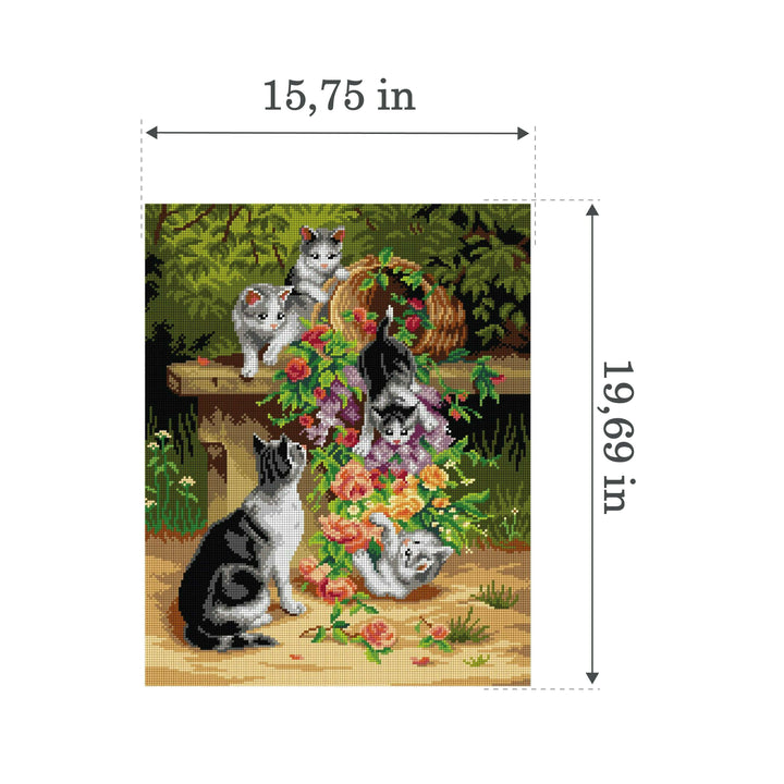 Gobelin canvas for halfstitch without yarn after Carl Reichert  - Cats and Flowers 3285M