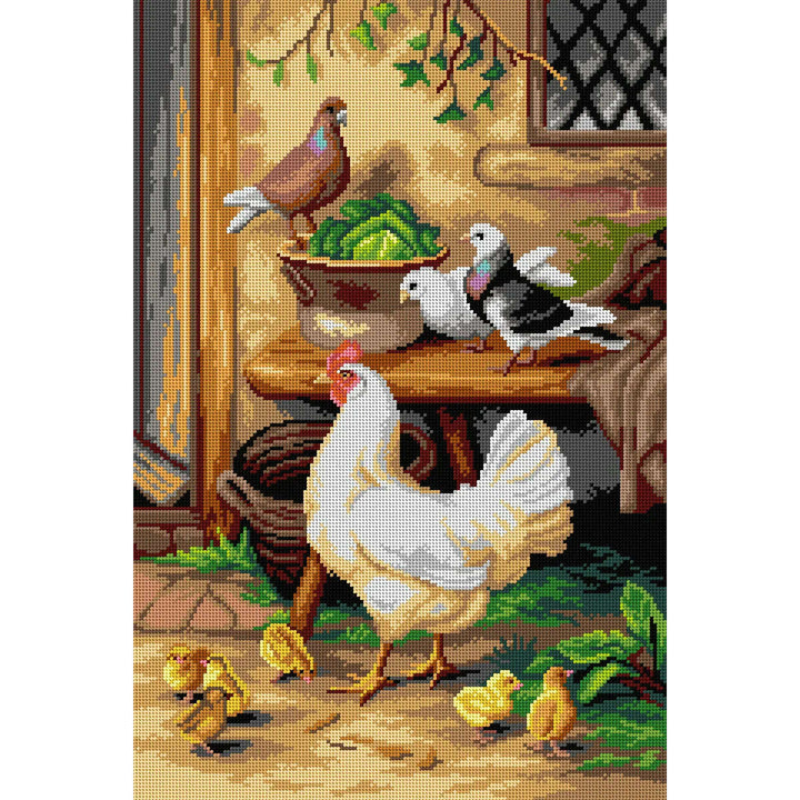 Gobelin canvas for halfstitch without yarn after Edgar Hunt - Waiting to be Fed 3463Q