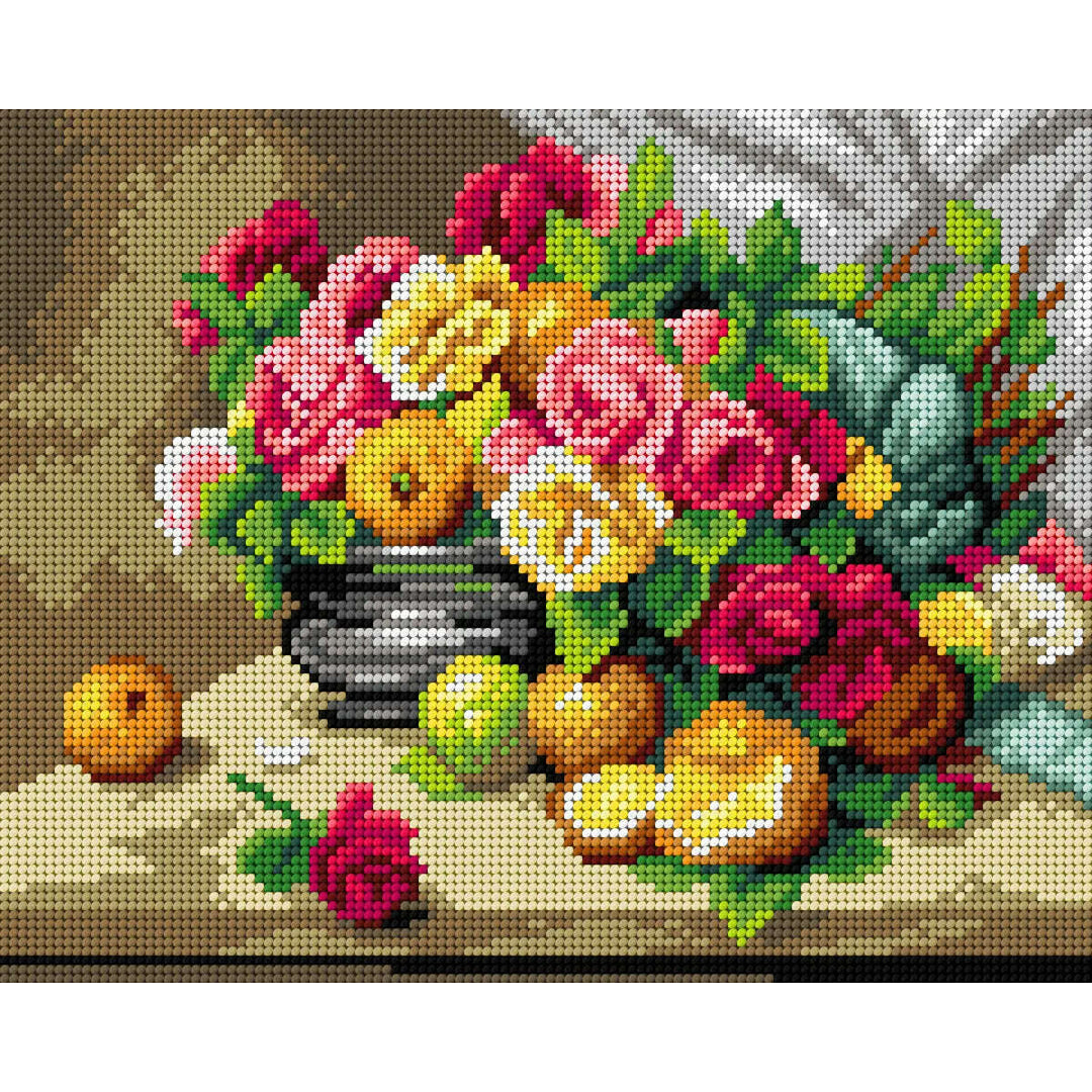 Gobelin canvas for halfstitch without yarn after Georges Jeannin - Still Life of Roses and Citrus Fruit 3472H