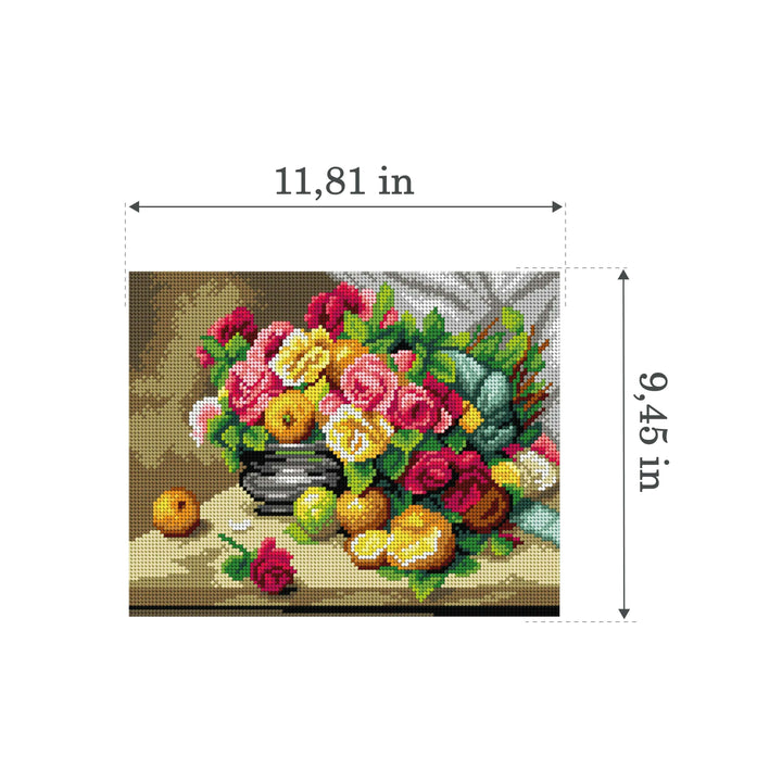 Gobelin canvas for halfstitch without yarn after Georges Jeannin - Still Life of Roses and Citrus Fruit 3472H