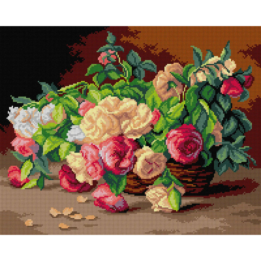 Gobelin canvas for halfstitch without yarn after Henri Biva - Roses in a Basket 3496M