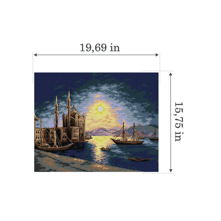 Gobelin canvas for halfstitch without yarn after Ivan Constantinovich Aivazovsky - Lunar Night on the Bosphorus 2663M