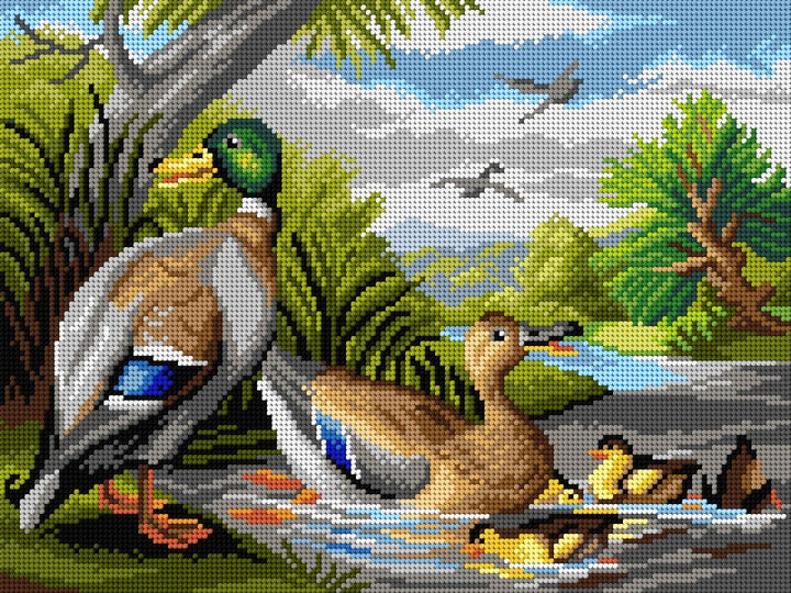 Gobelin canvas for halfstitch without yarn after Jacob Bogdani - Ducks in a River 2955J