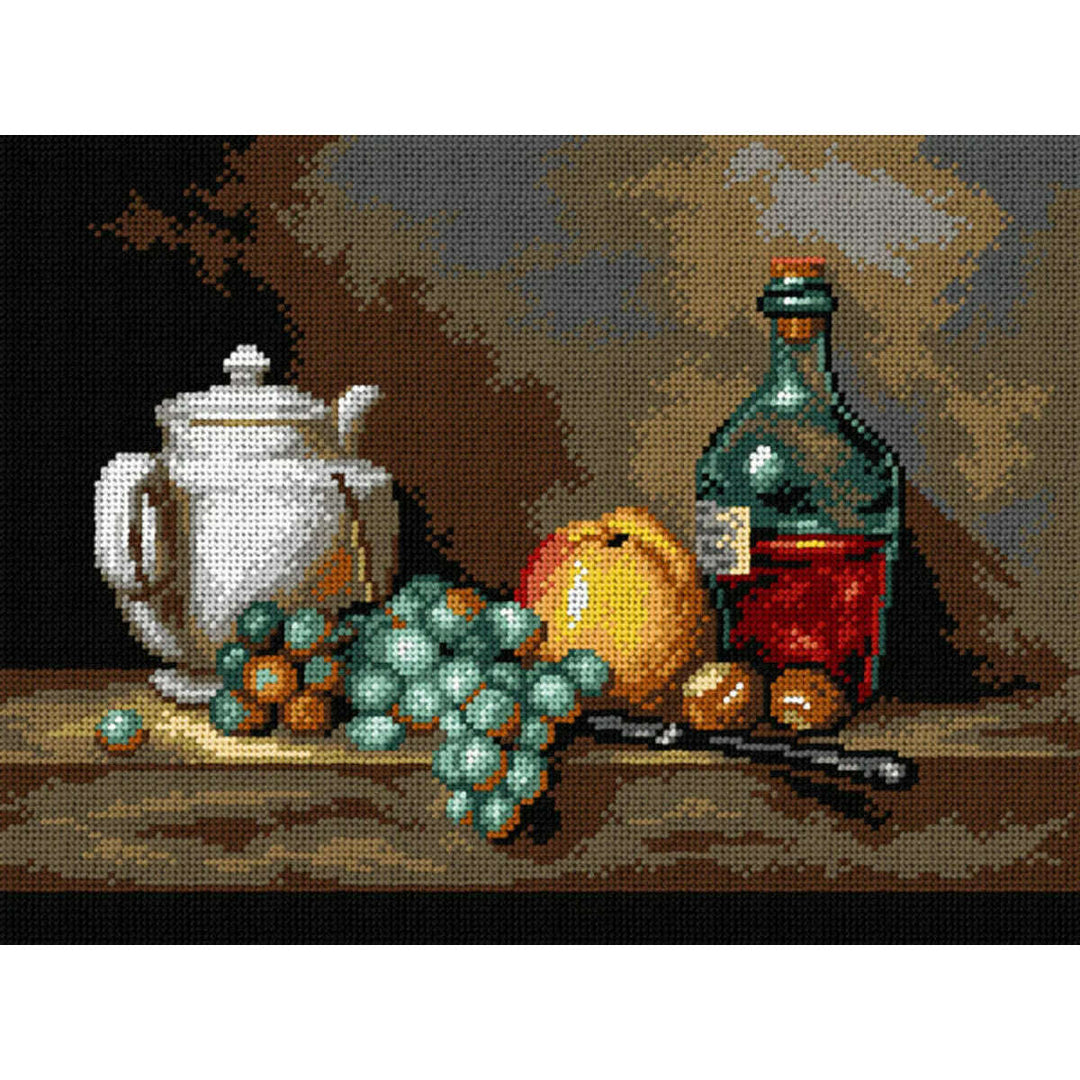 Gobelin canvas for halfstitch without yarn after Jean Chardin - Still Life with White Teapot, Grapes, Chestnuts and Apple 3537J