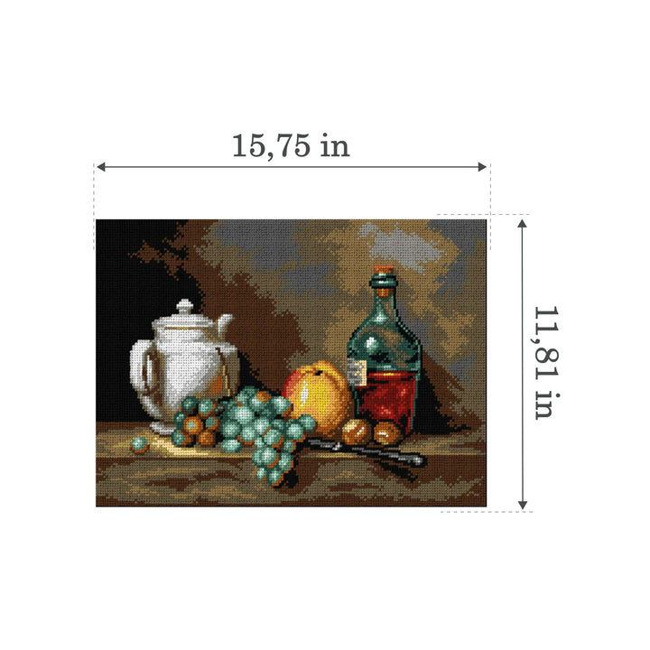 Gobelin canvas for halfstitch without yarn after Jean Chardin - Still Life with White Teapot, Grapes, Chestnuts and Apple 3537J