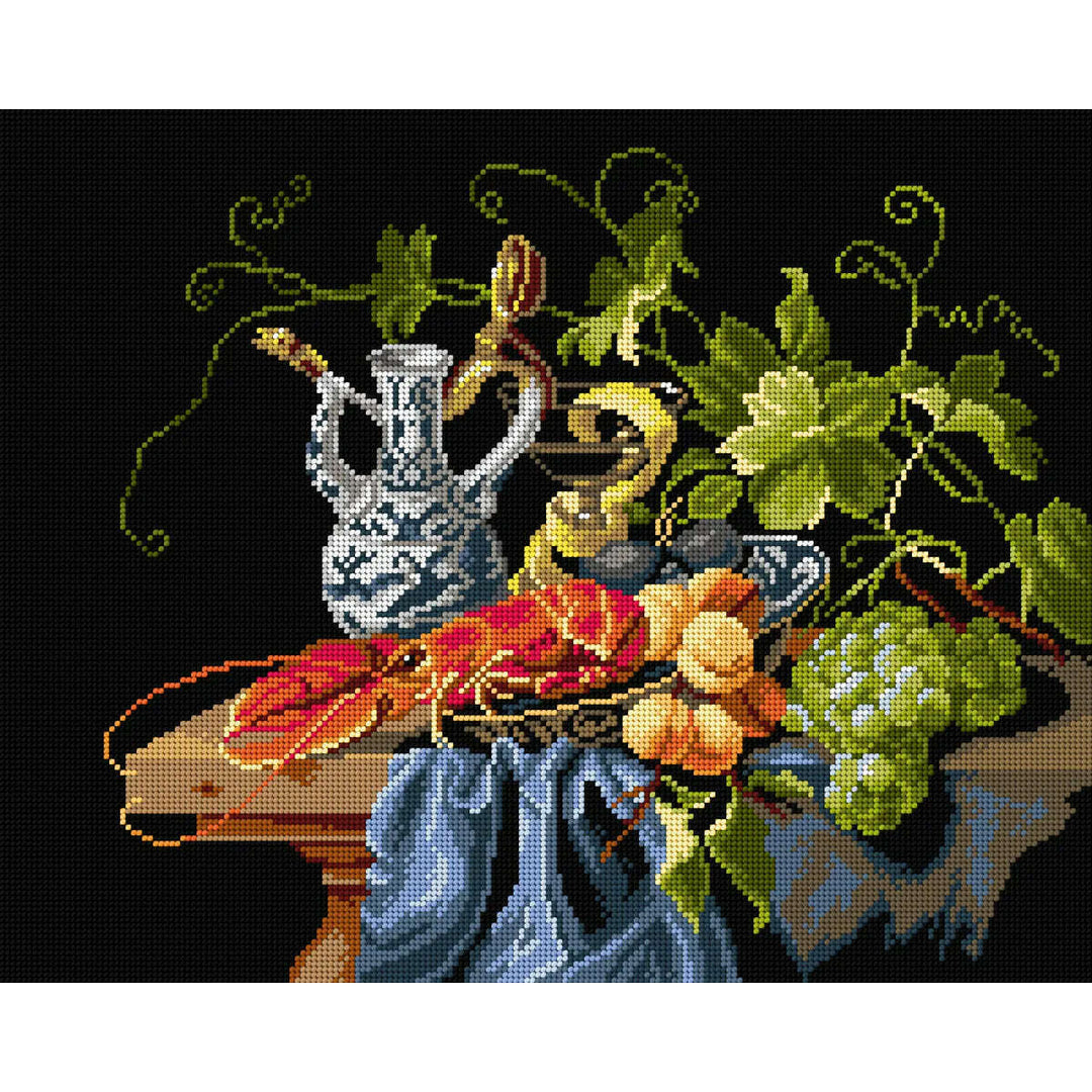 Gobelin canvas for halfstitch without yarn after Laurens Craen - Still Life with Lobster, Fruit and Chinese Porcelain 3454M