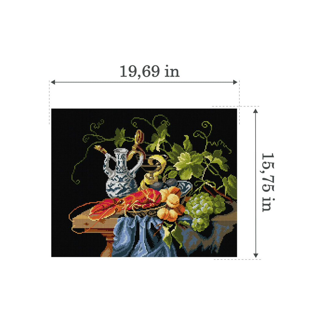 Gobelin canvas for halfstitch without yarn after Laurens Craen - Still Life with Lobster, Fruit and Chinese Porcelain 3454M