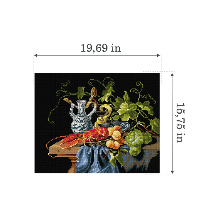 Gobelin canvas for halfstitch without yarn after Laurens Craen - Still Life with Lobster, Fruit and Chinese Porcelain 3454M