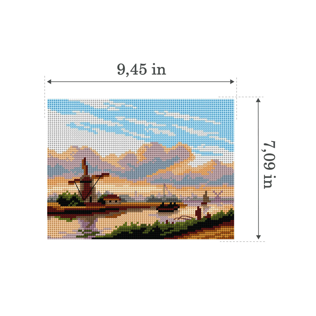Gobelin canvas for halfstitch without yarn after Lodewijk Johannes Kleijn-A Panoramic Summer Landscape with Barges 3504F