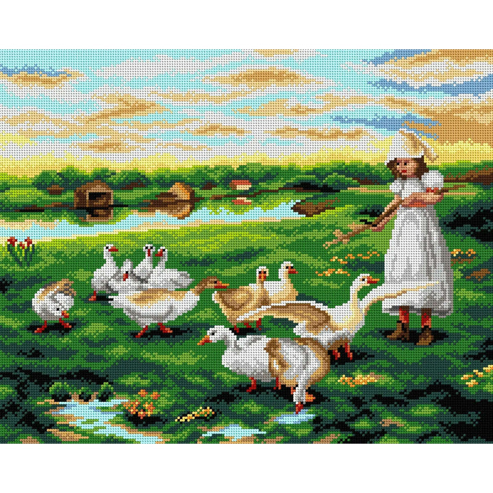 Gobelin canvas for halfstitch without yarn after Luigi Chialiva - Girl Tending Geese 2950M
