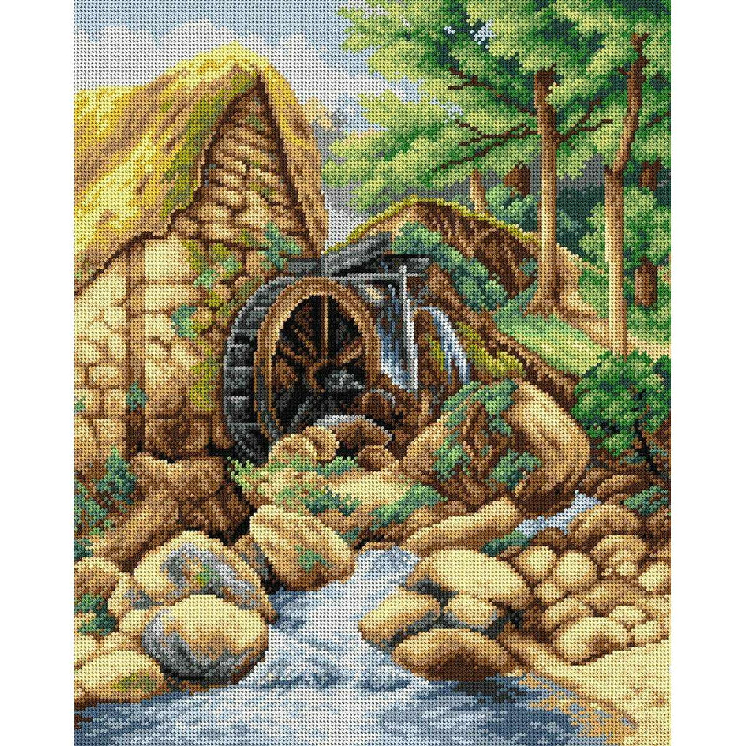 Gobelin canvas for halfstitch without yarn after Myles Birket Foster - An Old Water Mill 2672M
