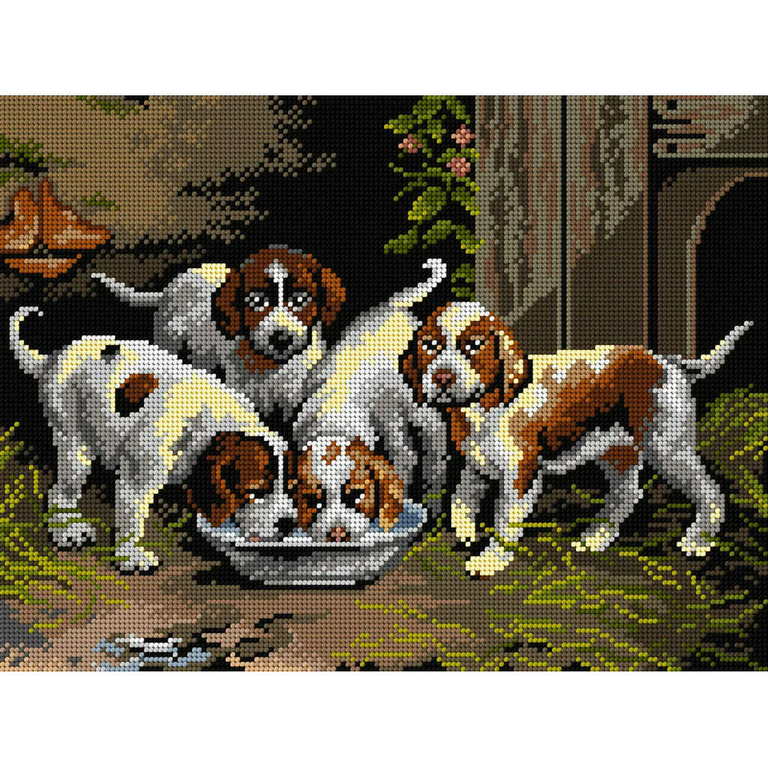 Gobelin canvas for halfstitch without yarn after Otto Eerelman - Puppies Drink Water 3521J