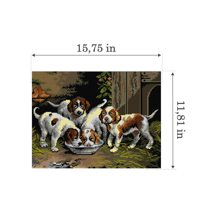 Gobelin canvas for halfstitch without yarn after Otto Eerelman - Puppies Drink Water 3521J