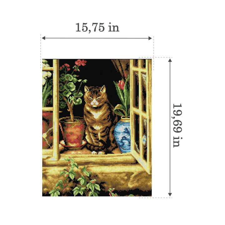 Gobelin canvas for halfstitch without yarn after Ralph Hedley - Cat in Cottage Window 2264M