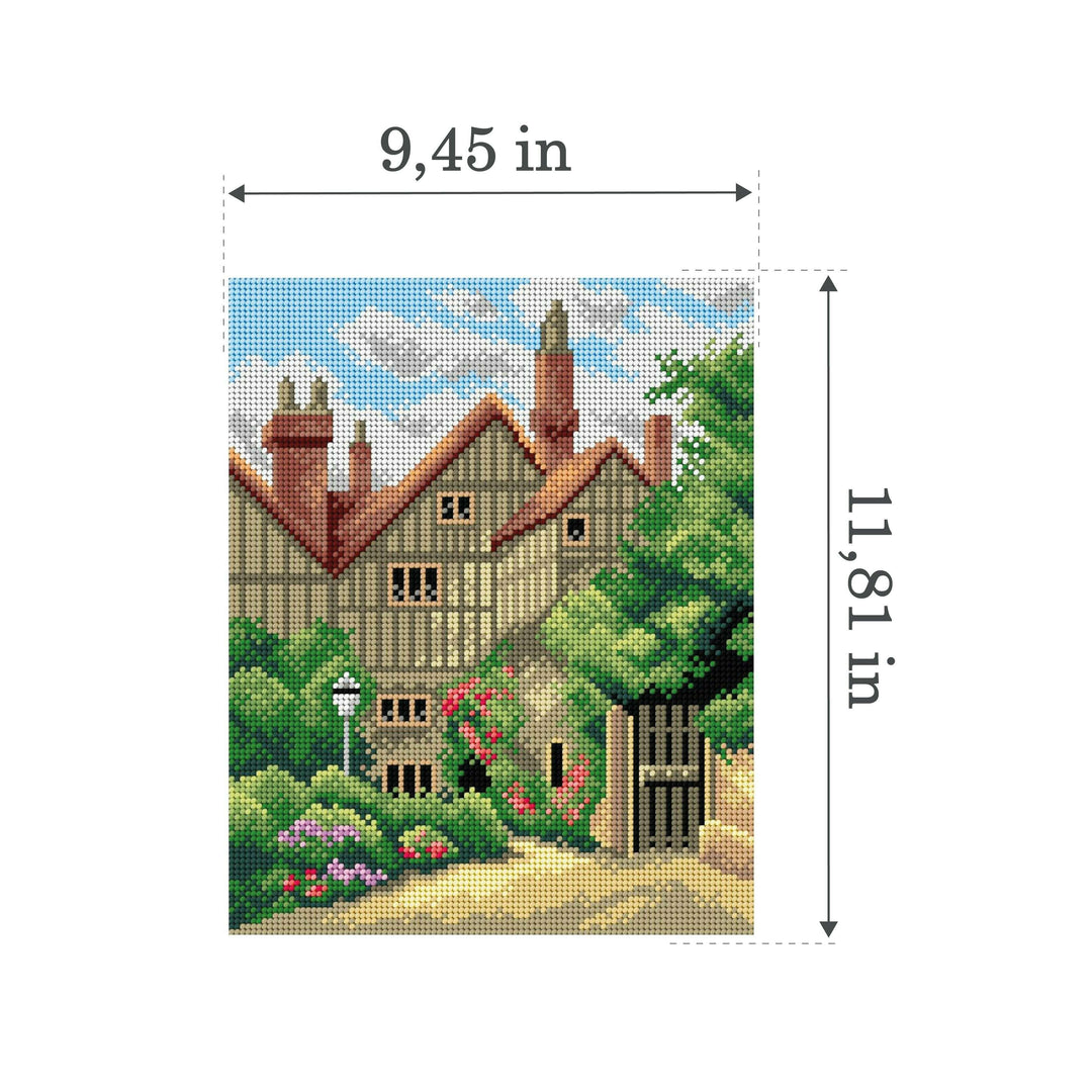 Gobelin canvas for halfstitch without yarn after Thomas Nicholson Tyndale - An Old Manor House and Garden 2855H