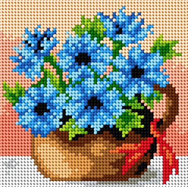 Gobelin canvas for halfstitch without yarn Basket of Cornflowers