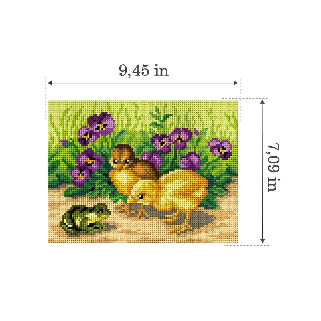 Gobelin canvas for halfstitch without yarn Chickens and Frog 3519F
