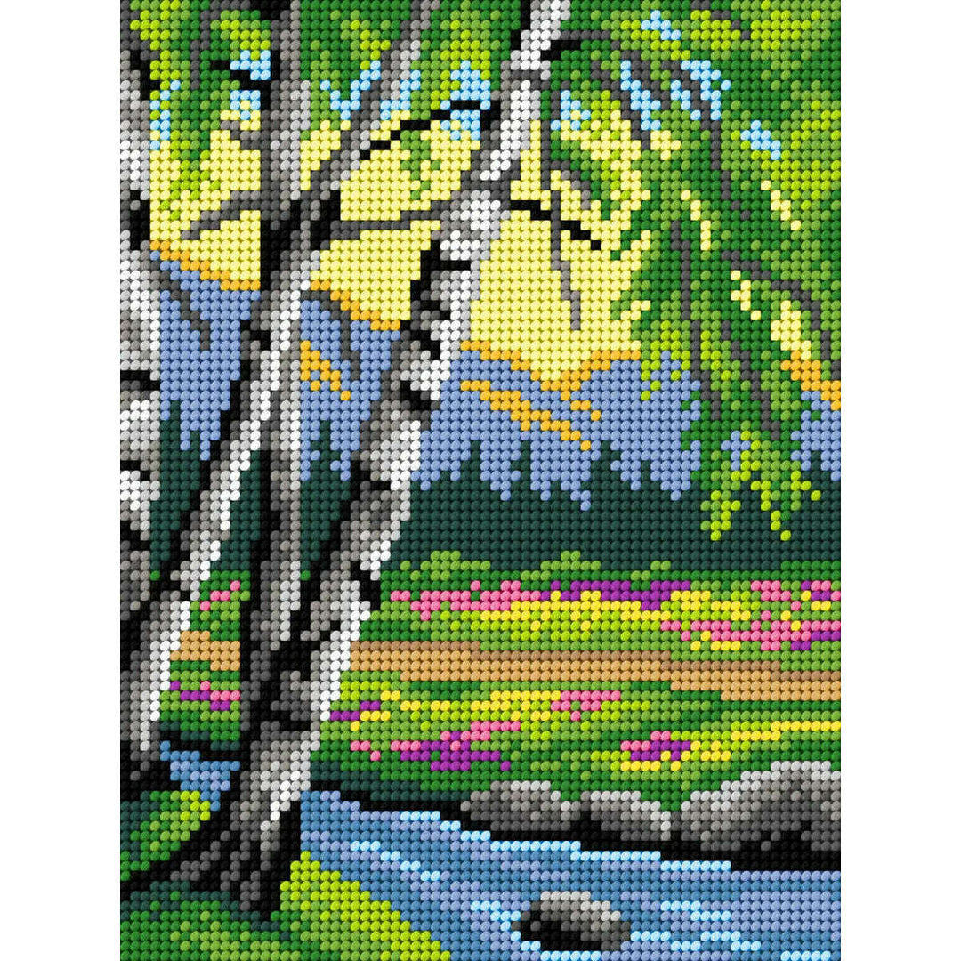 Gobelin canvas for halfstitch without yarn Landscape with a River and Birches 3506F