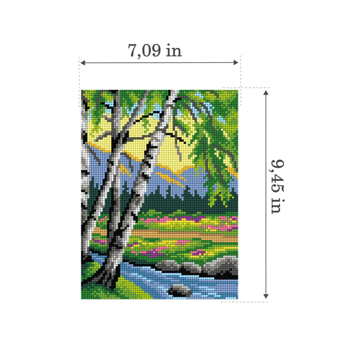 Gobelin canvas for halfstitch without yarn Landscape with a River and Birches 3506F