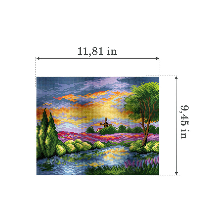 Gobelin canvas for halfstitch without yarn Landscape with Windmill 2365H