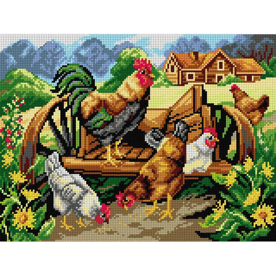 Gobelin canvas for halfstitch without yarn Roaster and Chickens 3033J