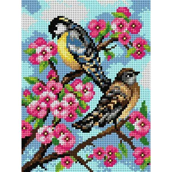 Gobelin canvas for halfstitch without yarn Tits on Cherry Blossom