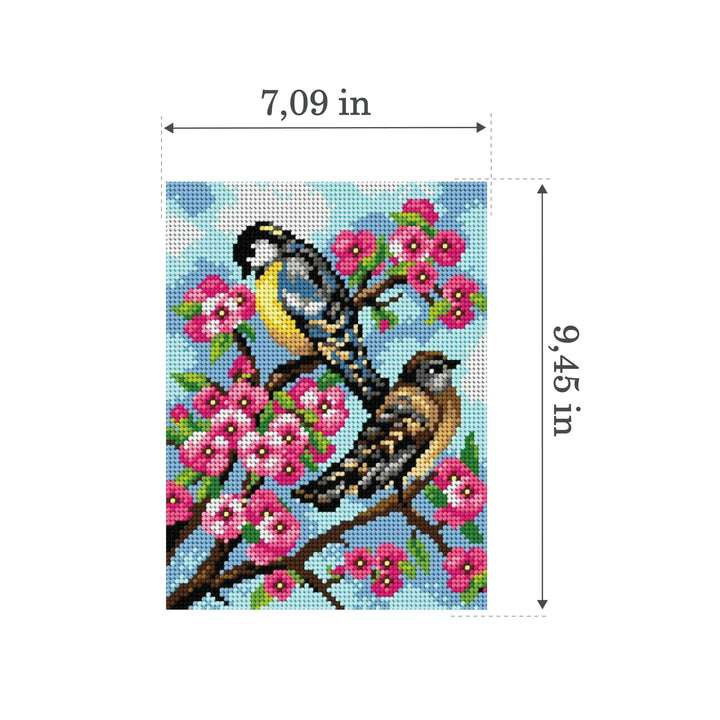 Gobelin canvas for halfstitch without yarn Tits on Cherry Blossom